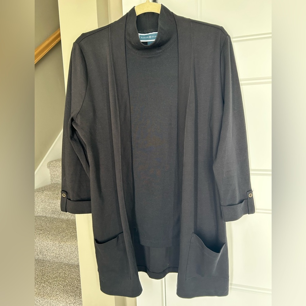 Karen Scott Black Mock Neck Top and Cardigan Set